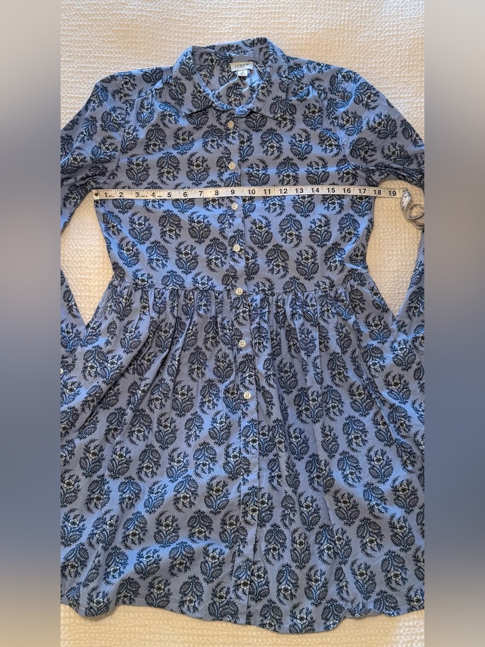 J.Crew | Blue Floral Paisley Shirt Dress | Button Front | Size 0 - Picture 6 of 7